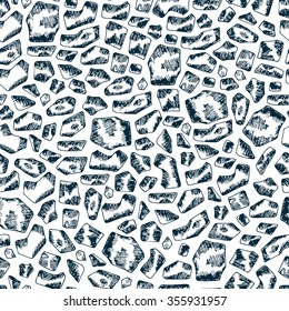 Hand drawn doodle Stones seamless pattern. Black and white Vector Stone wall 