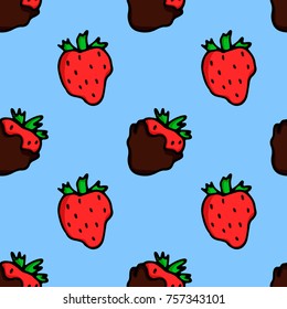  Hand Drawn Doodle Strawberry with Chocolate Colorful Vector Seamless Pattern