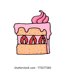 Hand Drawn Doodle Strawberry Sponge Cake Vector