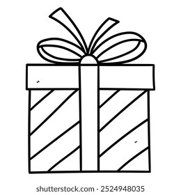 Handgezeichnete doodle-gestreifte Geschenkbox einzeln auf weißem Hintergrund. Vektorgrafik.
