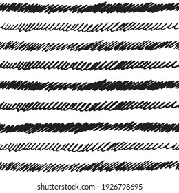 Hand Drawn Doodle Stripes Pattern Design. Pen scribbles abstract seamless background.