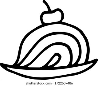 Hand drawn doodle strudel. Swiss national Apple pie.
Simple element with thick black stroke. Vector illustration isolated on white background.