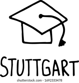 hand drawn doodle study symbol and lettering Stuttgart. Germany city with its association. vector illustration isolated on white background.