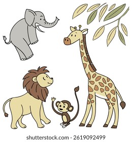 Hand Drawn Doodle Style Animals, Birds, and Fish Vectors