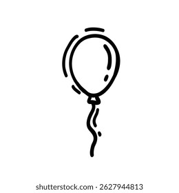 Hand Drawn Doodle Style Balloon Isolated on White Background. Black and White Vintage Style Party or Birthday Balloon Illustrations. Handdrawn balloons doodle icon. Hand drawn black sketch.