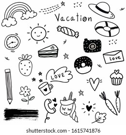 Hand drawn doodle style black and white