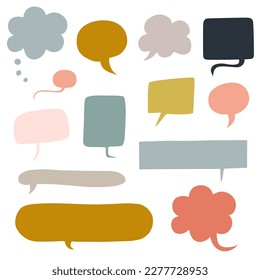 Hand drawn doodle style blank colorful speech bubble set. Vector elements isolated on white background.