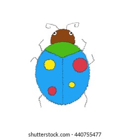 hand drawn doodle style blue ladybug on white background