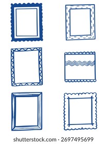Hand drawn doodle style border frames with scalloped and wavy edges for decorative design elements, isolated on white background, vector illustration.