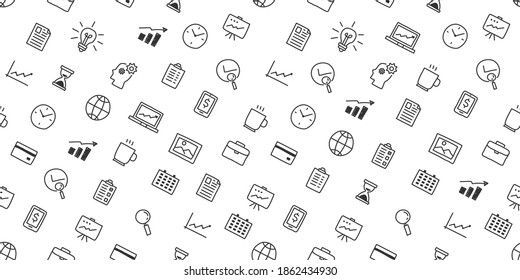 Hand drawn doodle style business, SEO, management and finance icon pattern concept. vector illustration