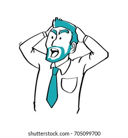 Hand drawn doodle style Businessman chocked facial expression, business concept.