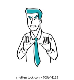 Hand drawn doodle style a businessman is disgusted, illustration vector business concept.