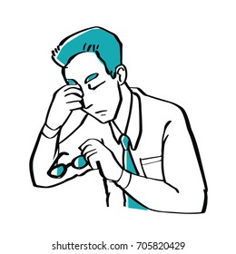 Hand drawn doodle style a businessman is worried, illustration vector business concept.