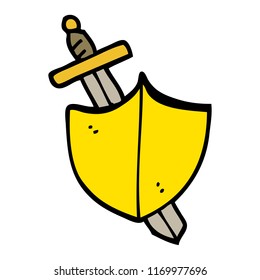 hand drawn doodle style cartoon sword and shield