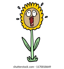 hand drawn doodle style cartoon shocked sunflower