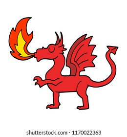 hand drawn doodle style cartoon red dragon
