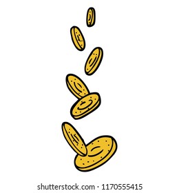 hand drawn doodle style cartoon falling coins