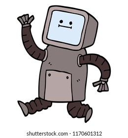 hand drawn doodle style cartoon robot running