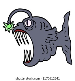 hand drawn doodle style cartoon lantern fish