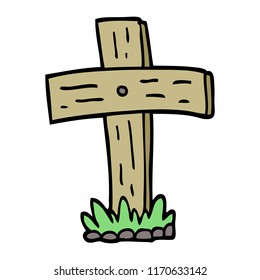 hand drawn doodle style cartoon graveyard cross
