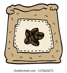 saco de desenho à mão desenhado doodle estilo cartoon de grãos de café