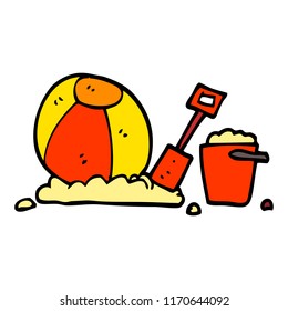 hand drawn doodle style cartoon beach objects