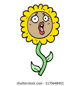 hand drawn doodle style cartoon shocked sunflower