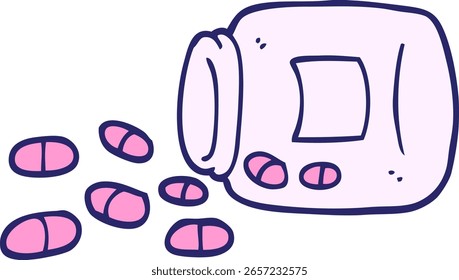 handgezeichnete Doodle-Stil Cartoon-Glas Pillen in hellen Neon Farbe