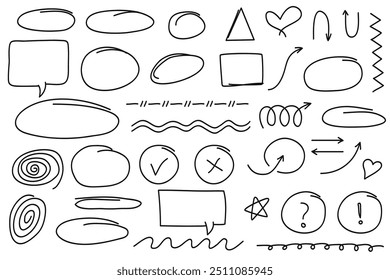 Hand drawn doodle style collection .Hand drawn strokes, line shapes. Vector illustration