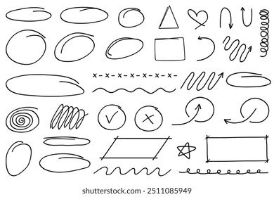 Hand drawn doodle style collection .Hand drawn strokes, line shapes. Vector illustration