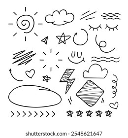 Hand drawn doodle style collection isolated on white background .Hand drawn vector illustration