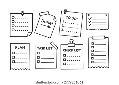 Hand Drawn Doodle Style Collection of To Do Lists and Checklists