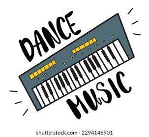 Hand drawn doodle style electronic synthesizer with contour line design, isolated vector illustration