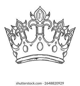 Ilustración vectorial elegante de la corona real del estilo del doodle dibujado a mano. Icono de Vector de contorno de corona minimalista