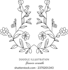 Hand drawn doodle style floral wreath for posters, recipes, culinary design, labels, tags, emblems, greeting cards, print,decorative borders, frames, wreaths, laurels, tattoo. Vector illustration
