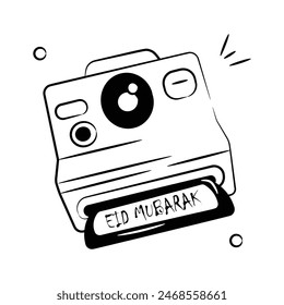 Hand drawn doodle style icon of instant camera, premium vector