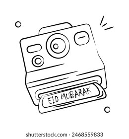 Hand drawn doodle style icon of instant camera, premium vector