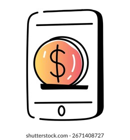 Hand drawn doodle style icon of mobile payment