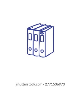 Hand drawn doodle style illustration of three document ring binders arranged side by side in a clean simple line art style