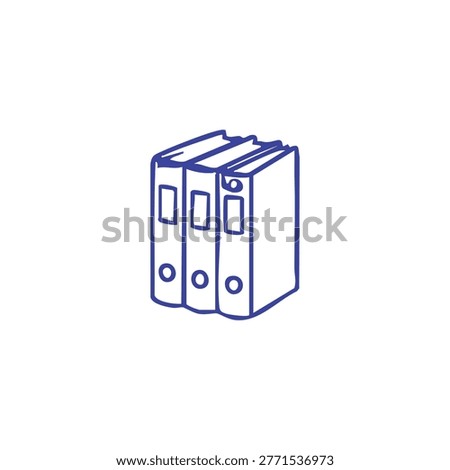 Hand drawn doodle style illustration of three document ring binders arranged side by side in a clean simple line art style
