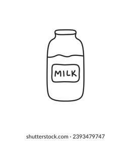 Hand drawn doodle style, milk glass and label.