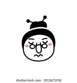 Hand drawn doodle style old lady with glasses face. Trendy black and white vector illustration.