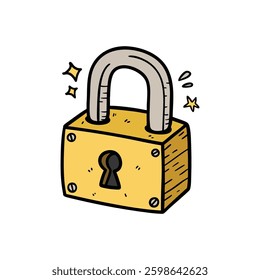 Hand drawn doodle style padlock vector illustration. Simple, cartoonish, and perfect for security, safety, and protection themed designs.