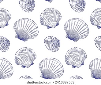 hand drawn doodle style pattern of seashells