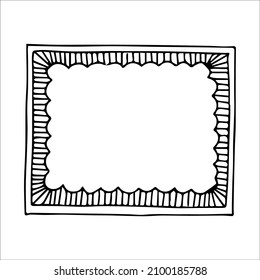 Hand drawn doodle style rectangular frame. Black and white vector illustration.