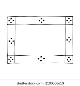 Hand drawn doodle style rectangular frame. Black and white vector illustration.