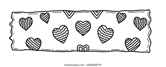 Hand drawn doodle style ribbon decorative heart pattern vector border