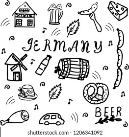 Hand drawn doodle style set of Germany elements. Vector illustration . Sketchy elements.