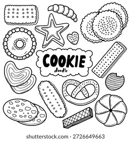 Handgezeichnete doodle Stil Set von Keksen Kekse Desserts. Line Art Kollektion von Food Design Elementen. Vektorgrafik