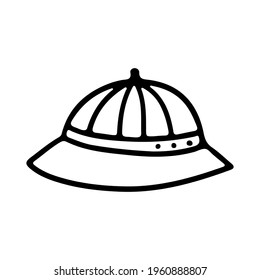 Hand drawn in doodle style sketch bucket hat isolated on white background. Vector outline illustration. Design for greeting card, placard, invitation, poster, coloring book